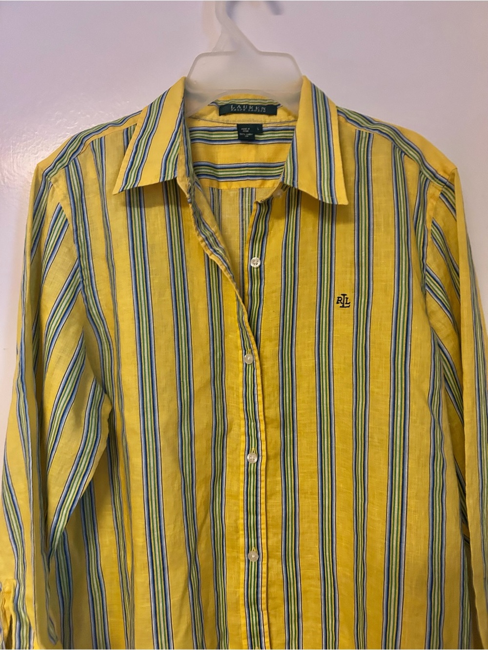 Ralph Lauren Women’s Yellow Striped Linen Button-Down Shirt